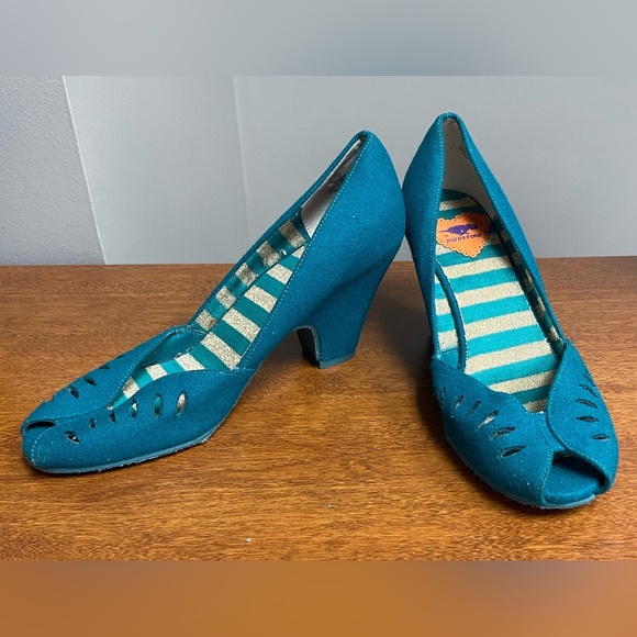 Rocket Dog Turquoise Peep Toe Heels Women’s Size 8 - Picture 3 of 5